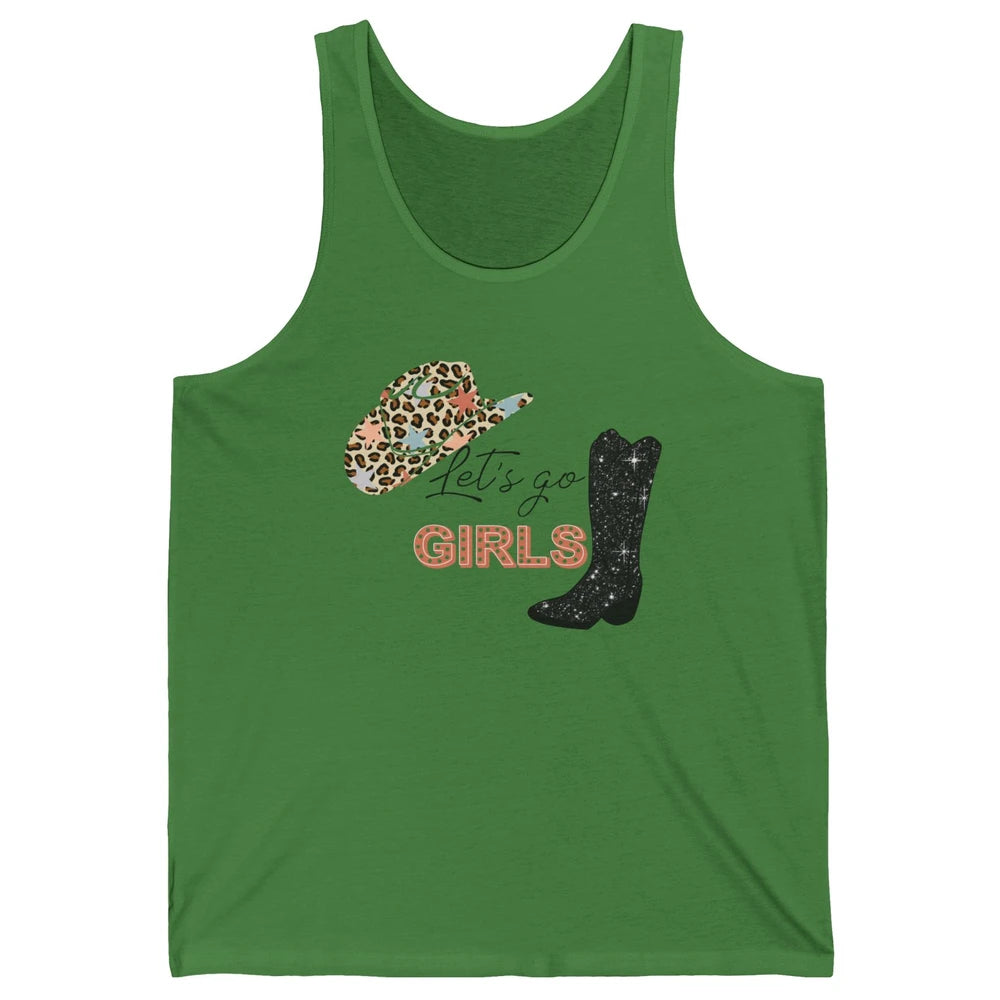 Retro Leopard Cowboy Boots Let's Go Girls Western Cowgirls Unisex Jersey Tank