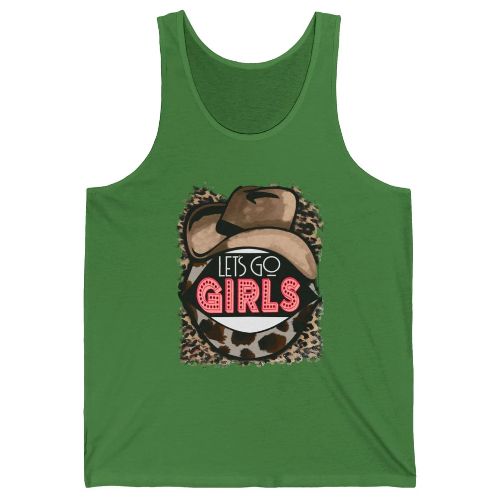 Retro Leopard Cowboy Hat Let's Go Girls Western Cowgirls Unisex Jersey Tank