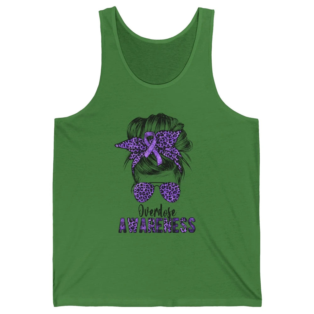 Overdose Awareness Messy Hair Bun Purple Leopard Warrior Unisex Jersey Tank