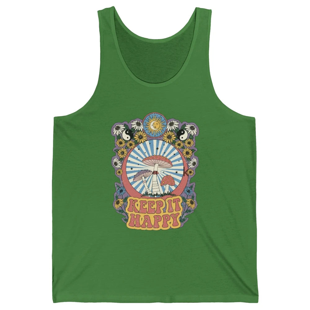 Retro Groovy Keep It Happy Mushroom Daisy Sun Positive Mind Unisex Jersey Tank