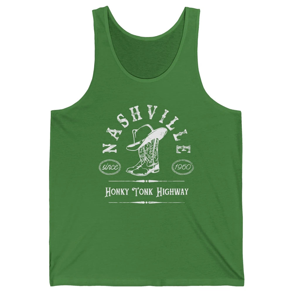 Retro Cowboy Boots Hat Nashville Honky Tonk Highway Western Unisex Jersey Tank