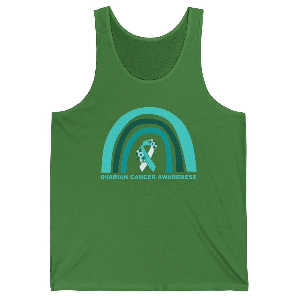 Ovarian Cancer Awareness Support Floral Turquoise Rainbow Unisex Jersey Tank