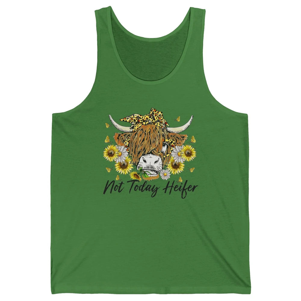 Not Today Heifer Highland Cow Leopard Sunflower Farm Animal Unisex Jersey Tank