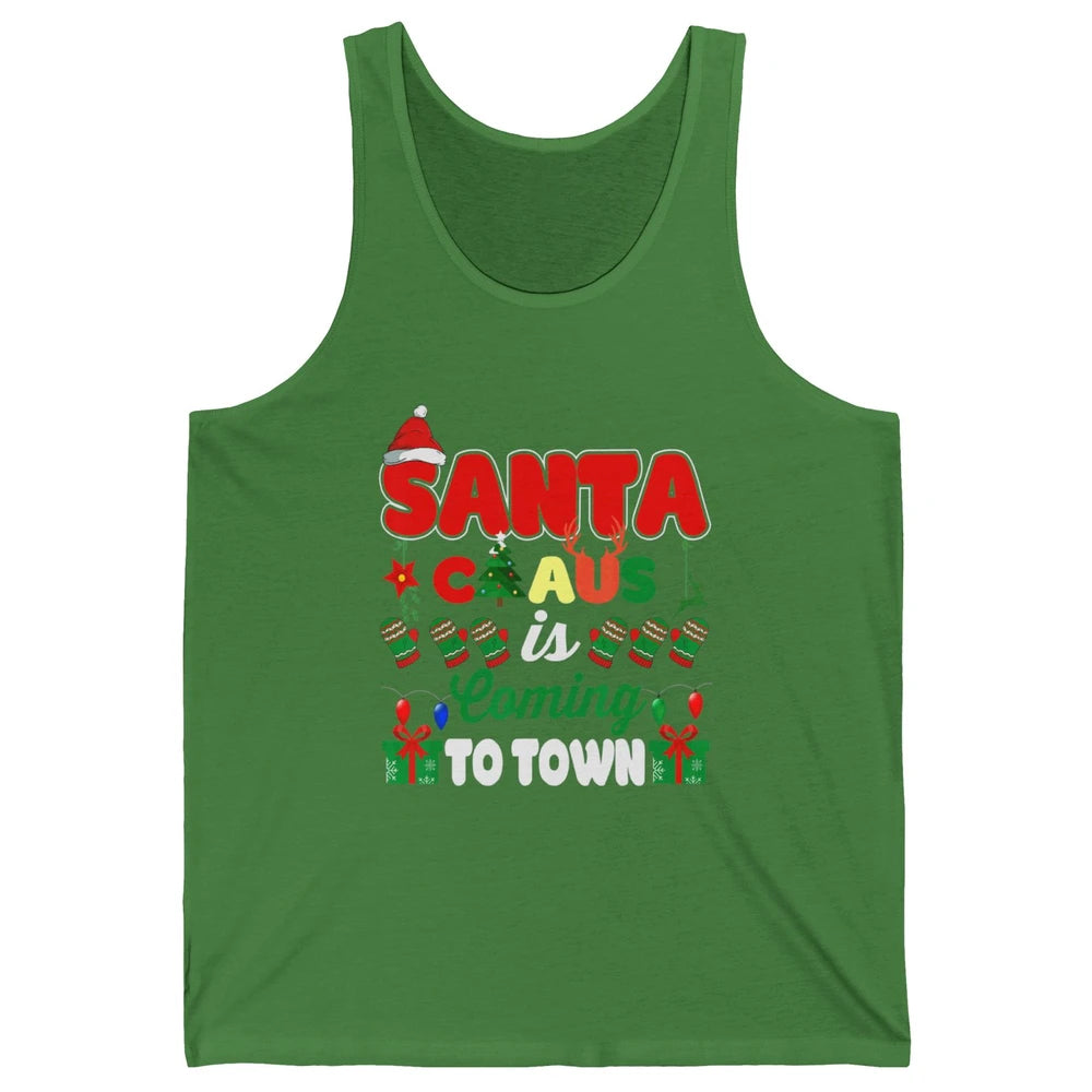 Merry Christmas Santa Claus Coming To Town Retro Xmas Lights Unisex Jersey Tank