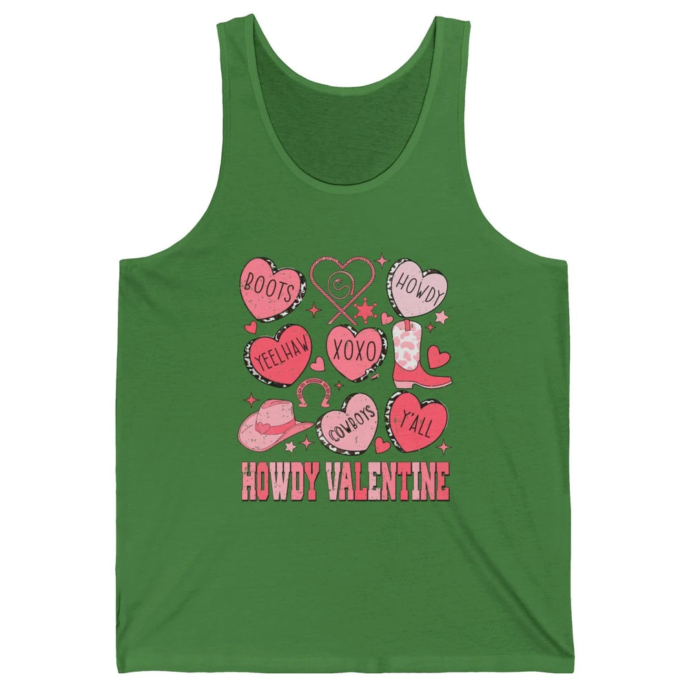 Retro Candy Heart Howdy Valentine Cowgirl Western Country Unisex Jersey Tank
