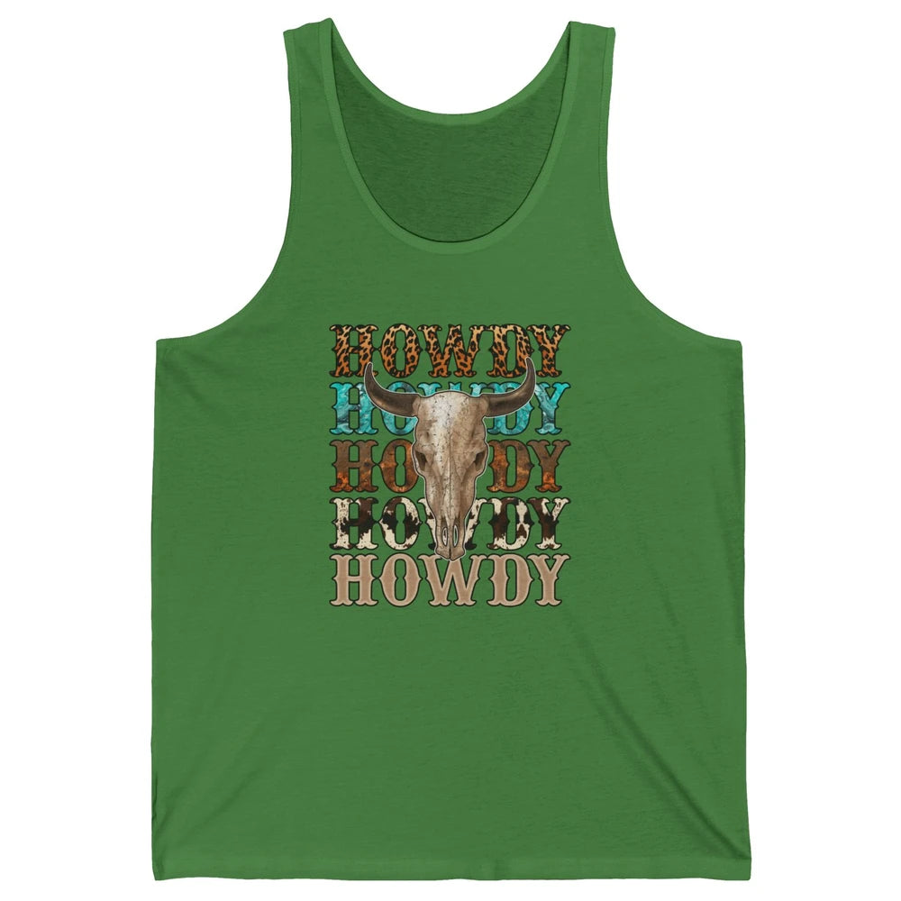 Retro Howdy Bull Skull Rodeo Vintage Western Country Leopard Unisex Jersey Tank