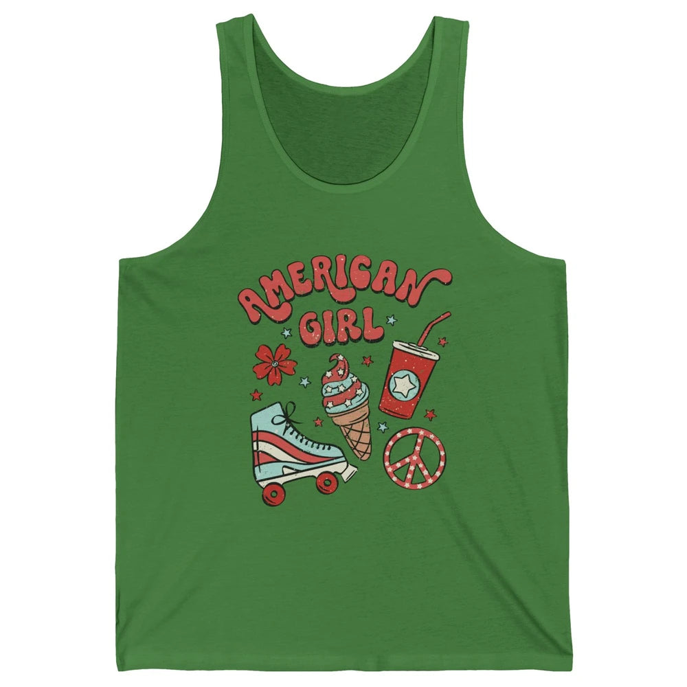 Retro American Girl Fourth Of July Party Ice Cream Patriotic Unisex Jersey Tank