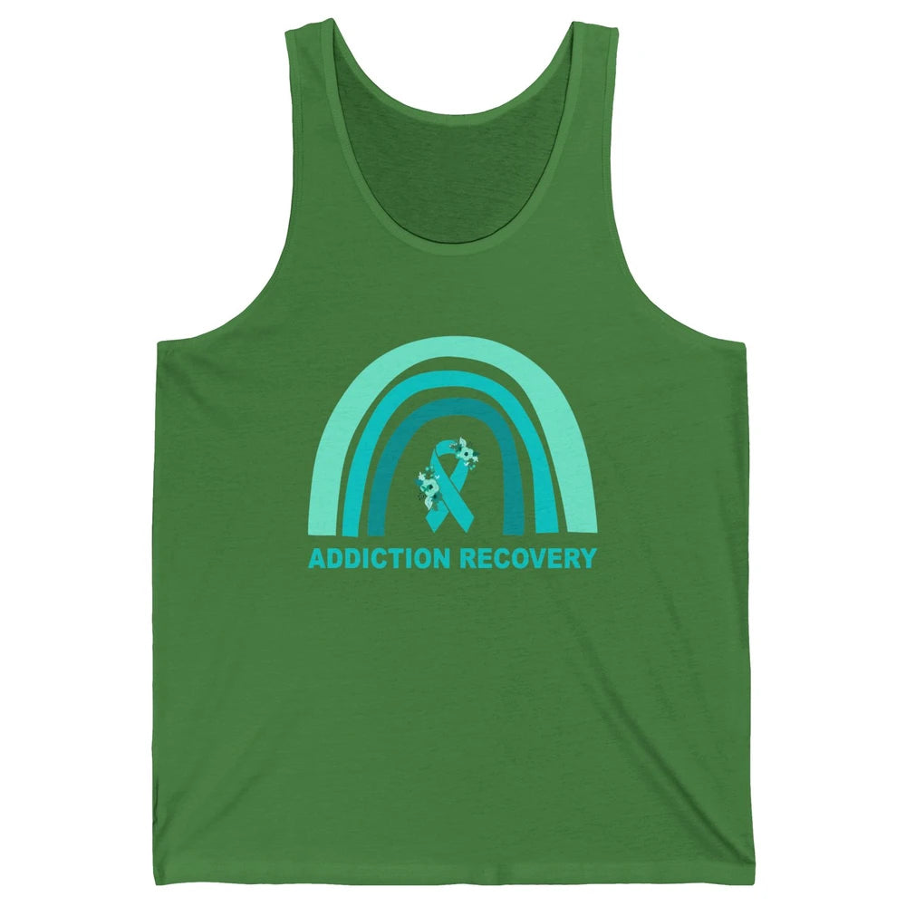 Addiction Recovery Awareness Floral Teal Ribbon Rainbow Unisex Jersey Tank