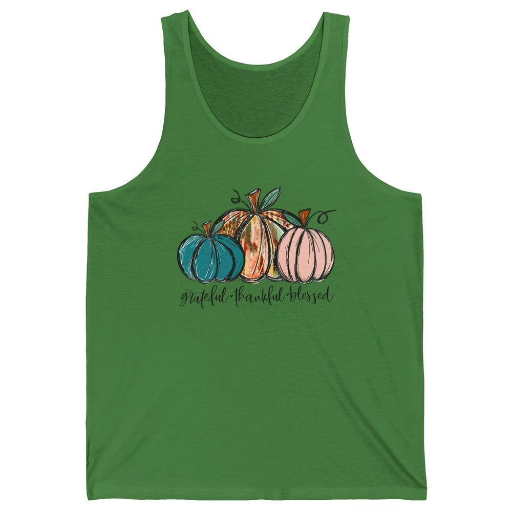 Grateful Thankful Blessed Doodle Pumpkin Fall Thanksgiving Unisex Jersey Tank
