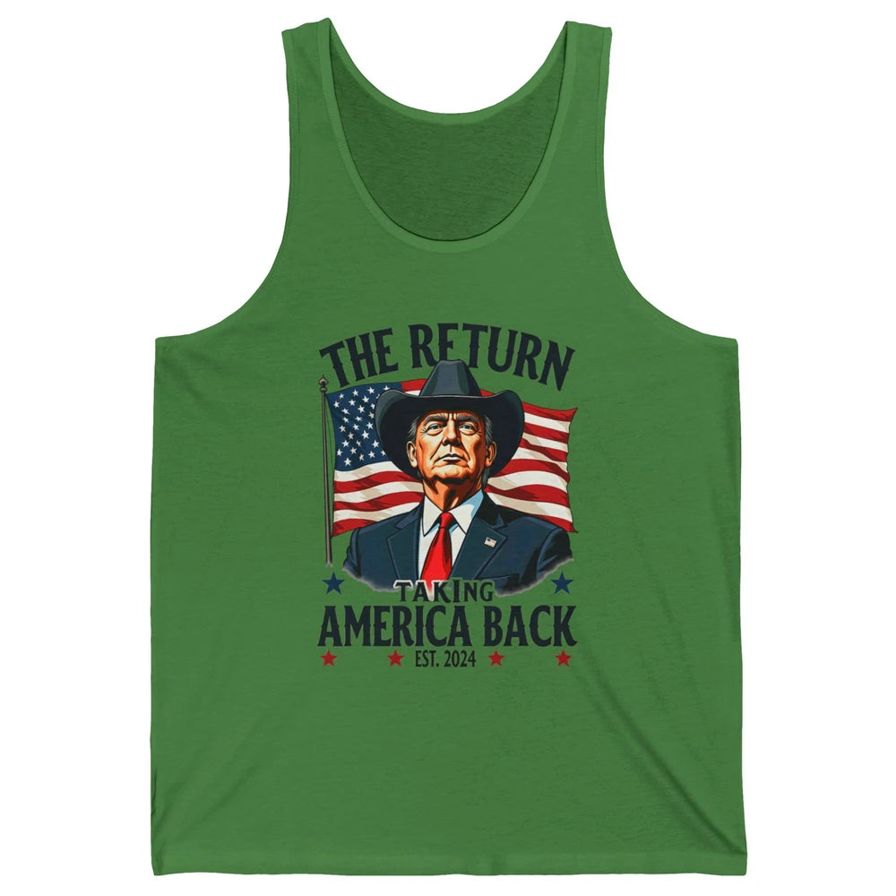 Patriotic President Donald Trump Cowboy Taking America Back Republican Political Rodeo USA Unisex Jersey Tank
