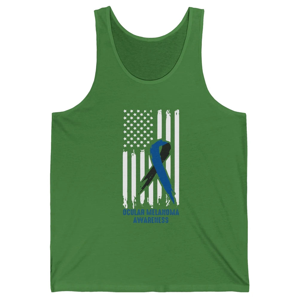 Ocular Melanoma Awareness Ribbon No One Fight Alone US Flag Unisex Jersey Tank