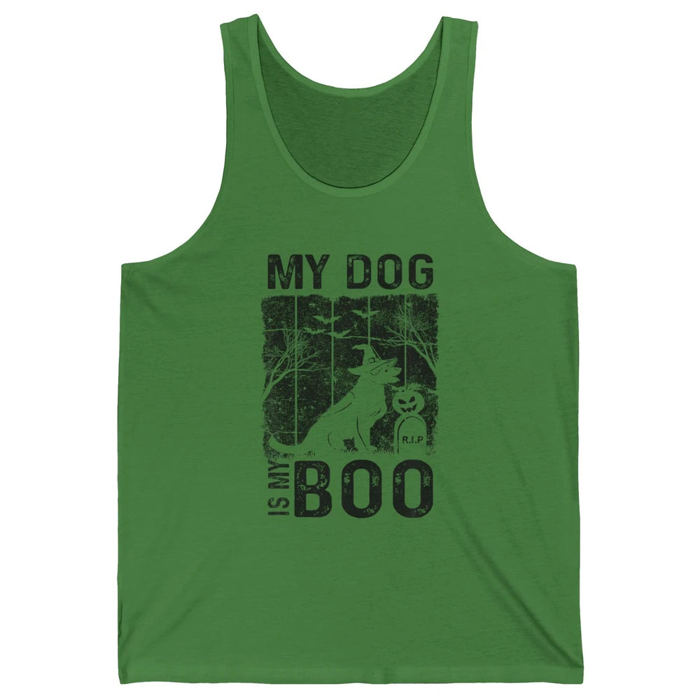 Retro My Dog Is My Boo Ghost Hippie Halloween Spooky Puppy Unisex Jersey Tank