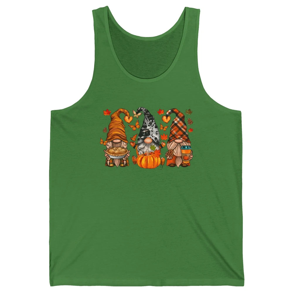 Retro Fall Gnomies Pumpkin Falling Leaves Thanksgiving Gnome Unisex Jersey Tank