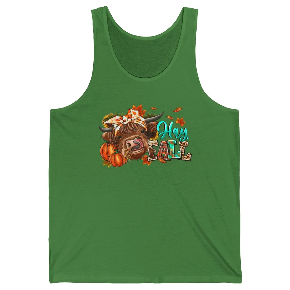Hay Fall Highland Cow Pumpkin Western Country Farm Autumn Unisex Jersey Tank