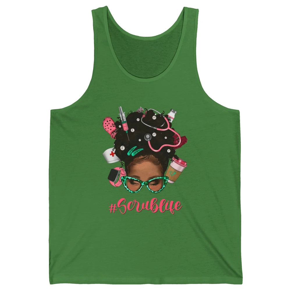 Afro Melanin Messy Bun Nurse Scrub Life CNA Appreciation Unisex Jersey Tank