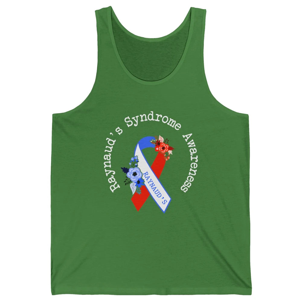 Raynaud's Syndrome Awareness Support Floral Red Blue Ribbon Unisex Jersey Tank