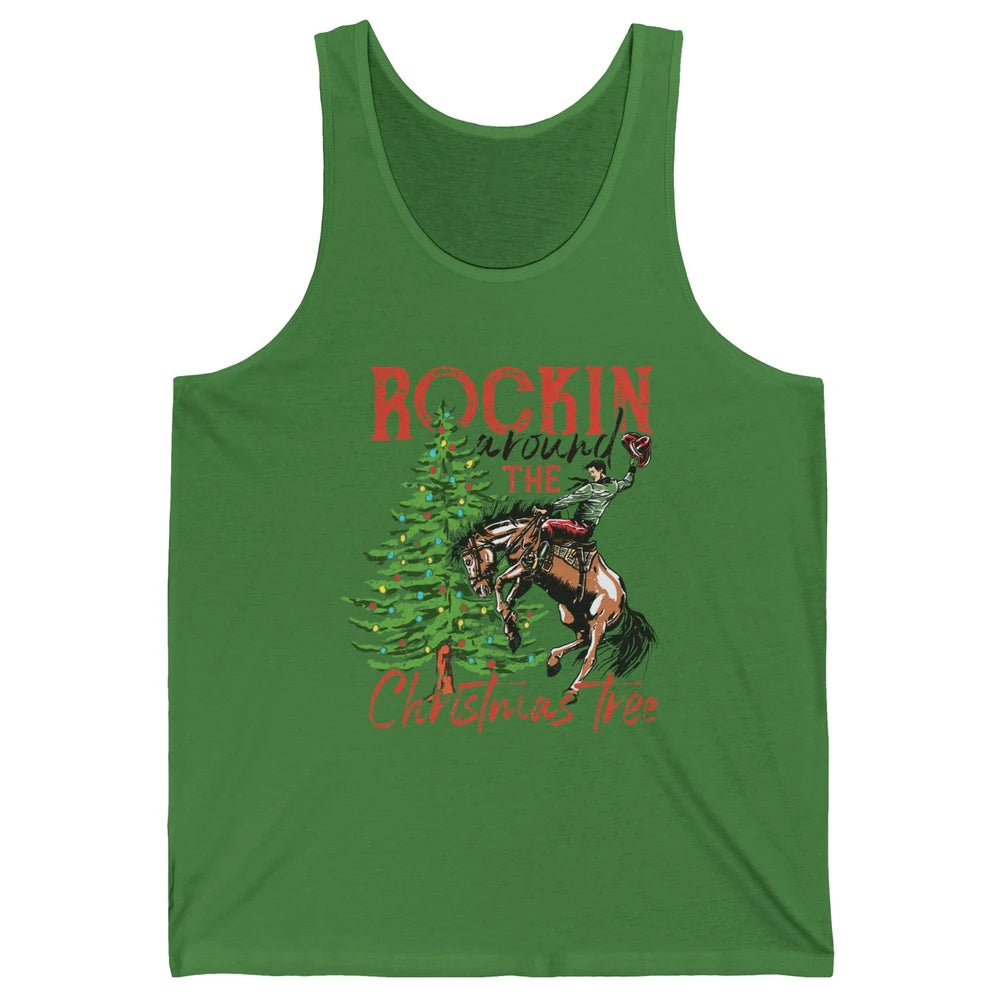 Funny Cowboy Horsing Rocking Around Christmas Tree Western Unisex Jersey Tank