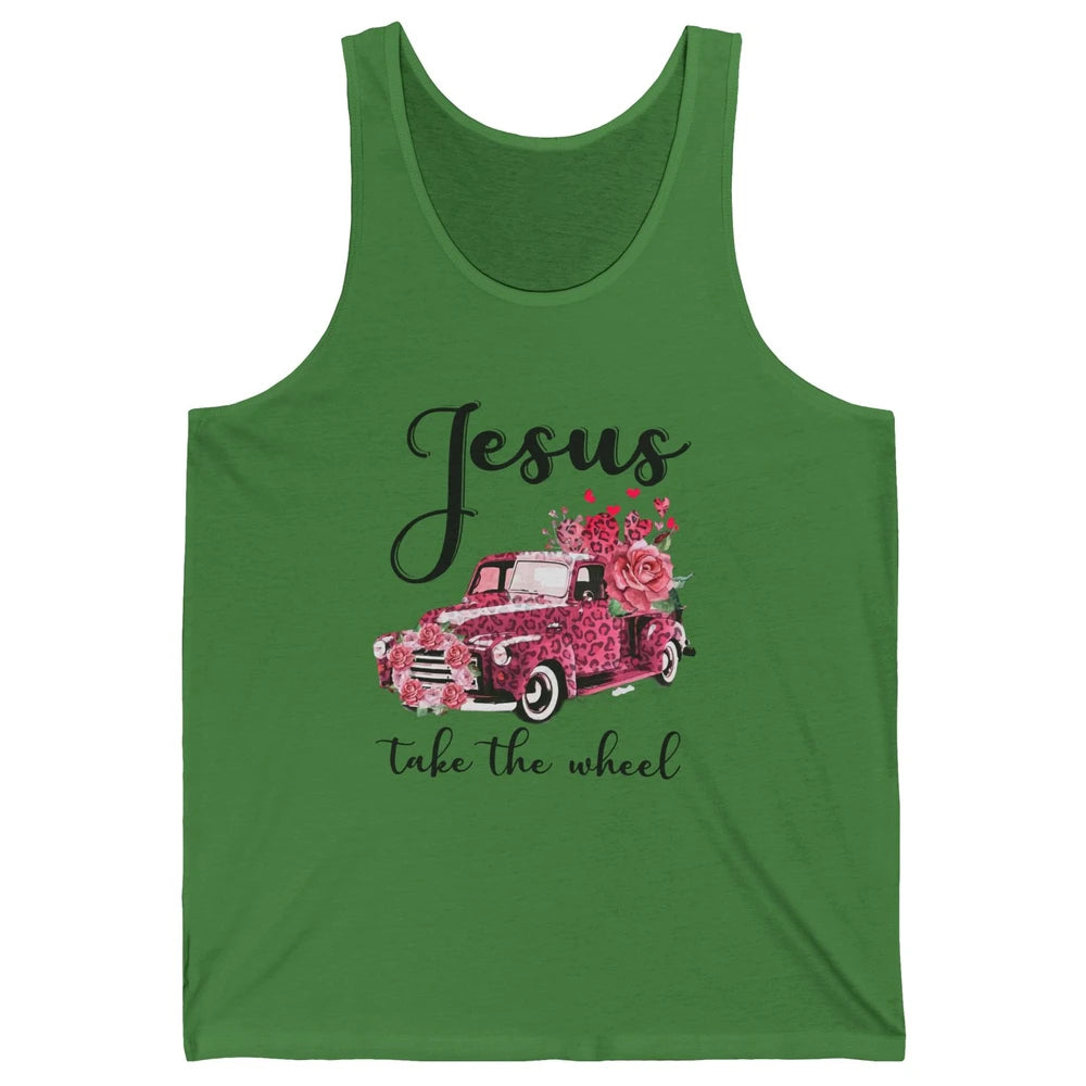 Christian Girl Jesus Take The Wheel Leopard Car and Roses Unisex Jersey Tank