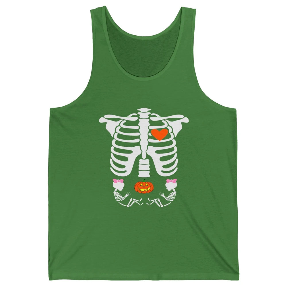 Pregnant Halloween Skeleton Baby Twins Witch Pumpkin Costume Unisex Jersey Tank