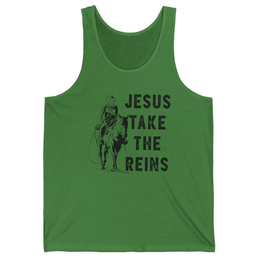 Retro Christian Cowboy Horsing Jesus Take The Reins Western Unisex Jersey Tank
