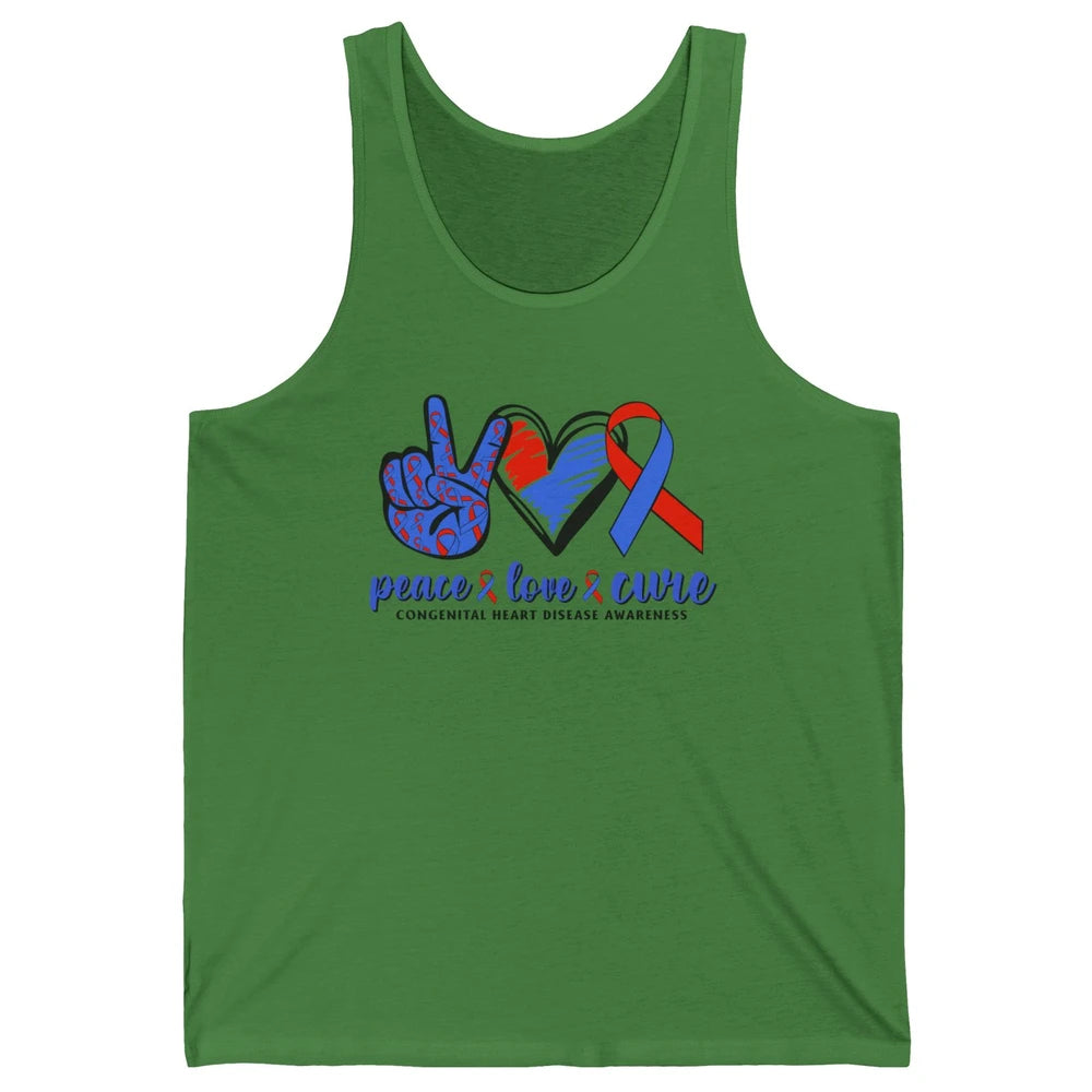 Congenital Heart Disease Blue Red Ribbon Peace Love Cure CHD Unisex Jersey Tank