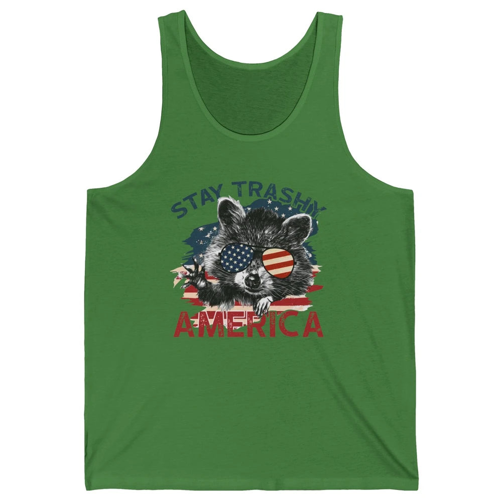 Raccoon US Flag Glasses Stay Trashy America Patriot Racoon Unisex Jersey Tank