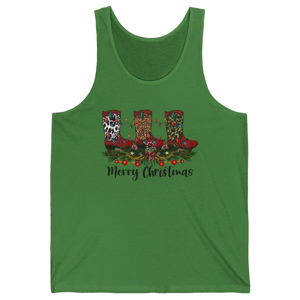 Christmas Cowboy Boots Santa Boots Leopard Western Christmas Unisex Jersey Tank