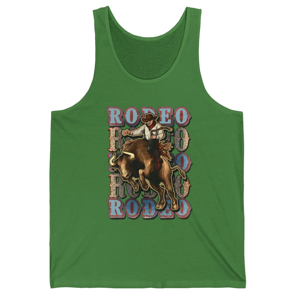 Leopard Cowboy Bull Riding Rodeo Dad Western Country Cowboy Unisex Jersey Tank