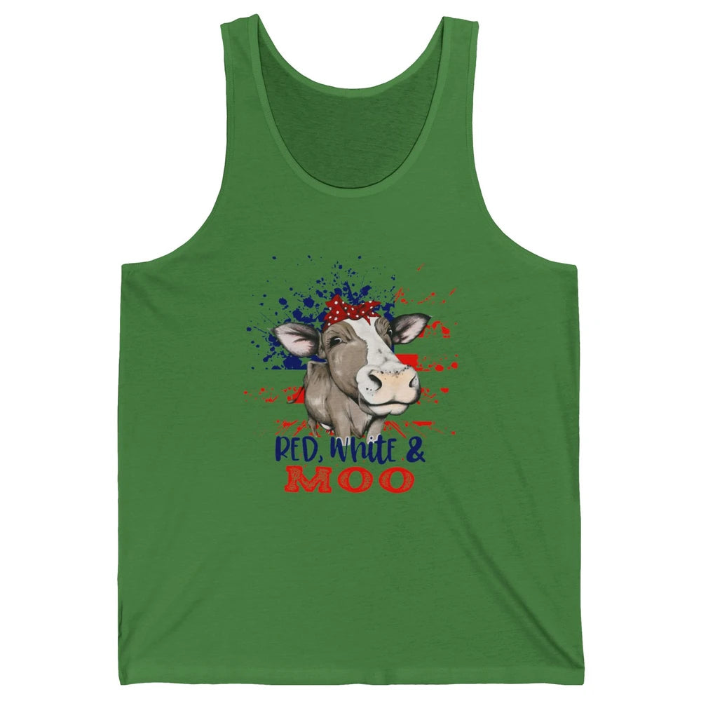 Red White Moo Cow America Flag 4th of July Patriotic Unisex Jersey Tank