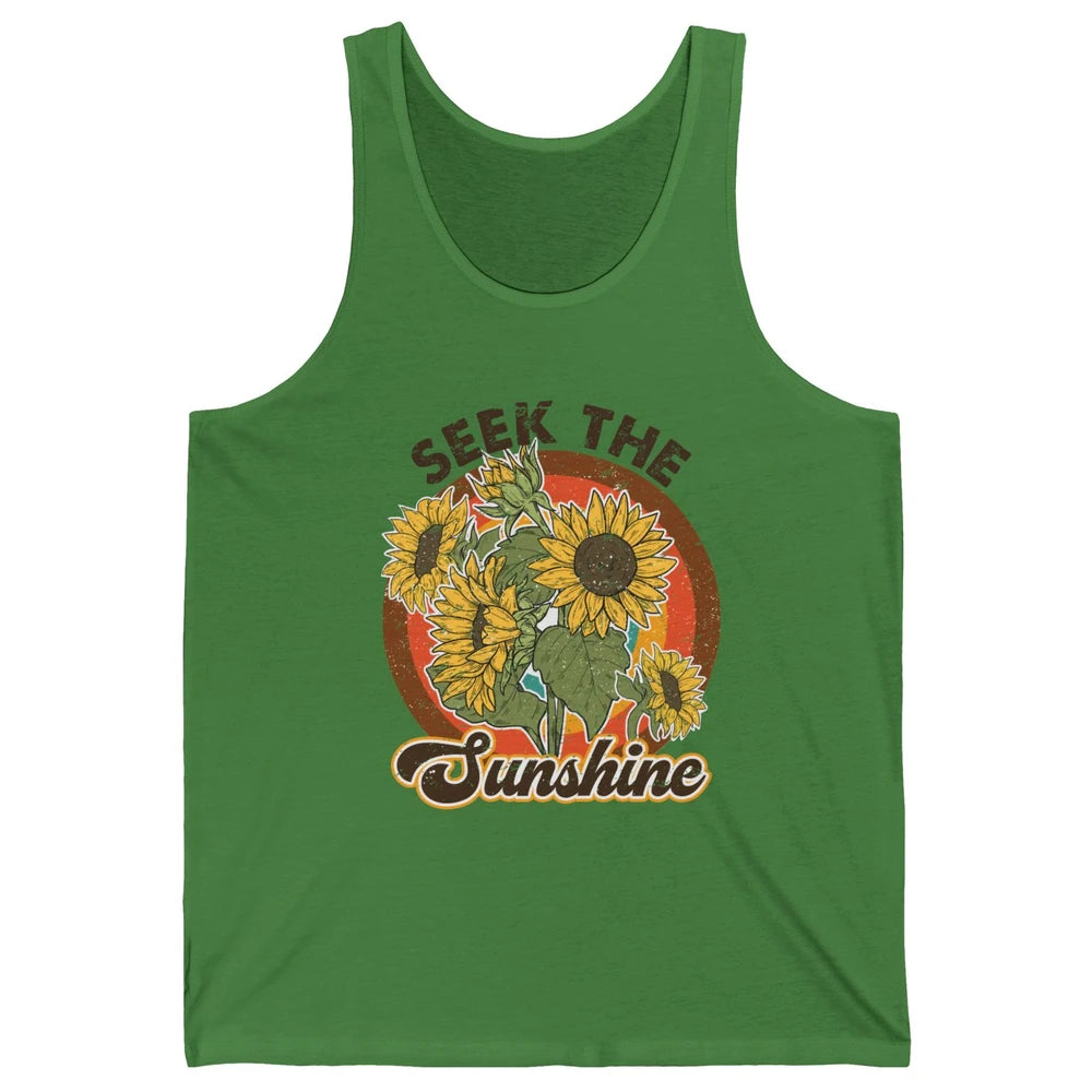 Retro Rainbow Sunflower Seek The Sunshine Peace Hippie Girl Unisex Jersey Tank