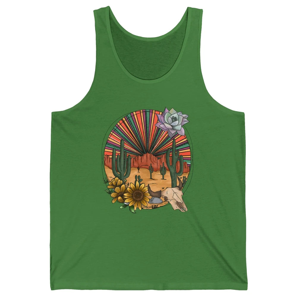 Retro Desert Western Cowboy Boho Skull Cactus Country Cowboy Unisex Jersey Tank