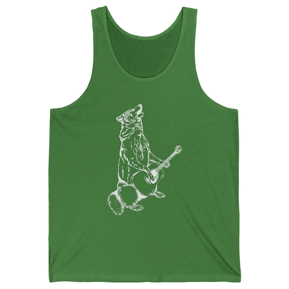 Retro Howling Wolf Playing Guitar Musician Guitarist Music Unisex Jersey Tank