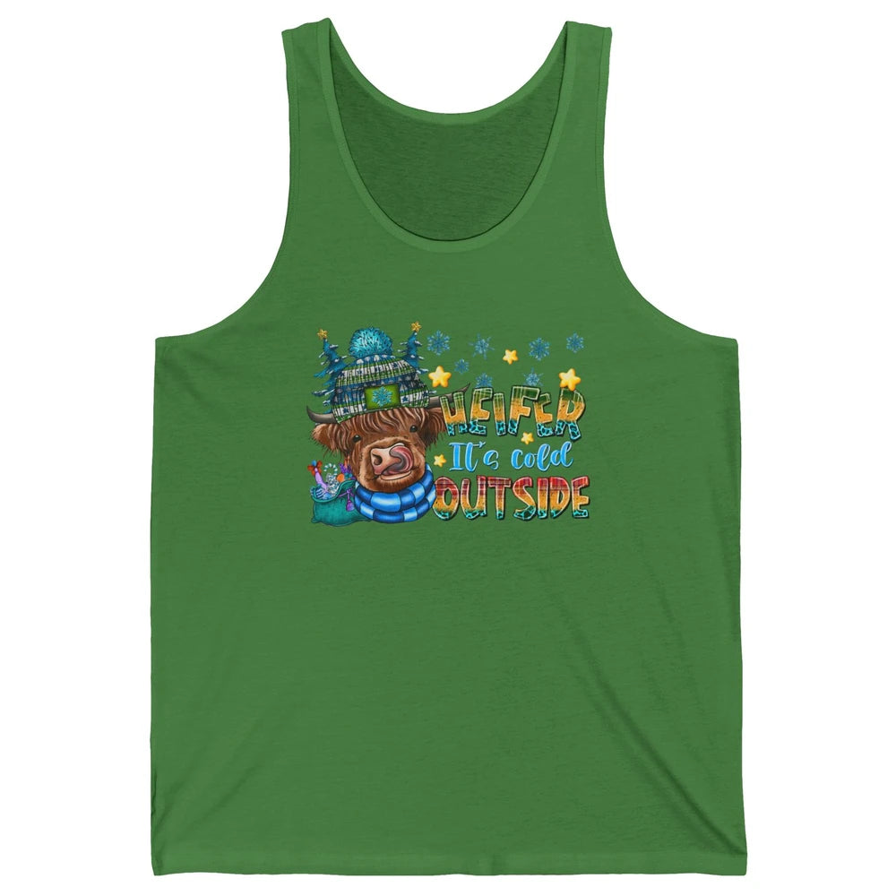 Retro Christmas Highland Cow Heifer It's Cold Outside Winter Unisex Jersey Tank