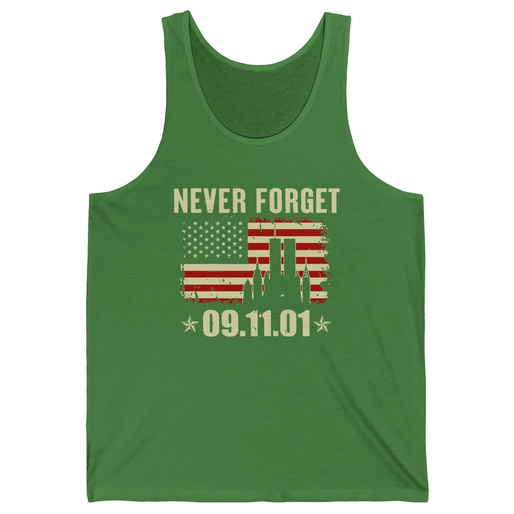 Retro Never Forget 911 American Flag Patriotic Memorial Gift Unisex Jersey Tank
