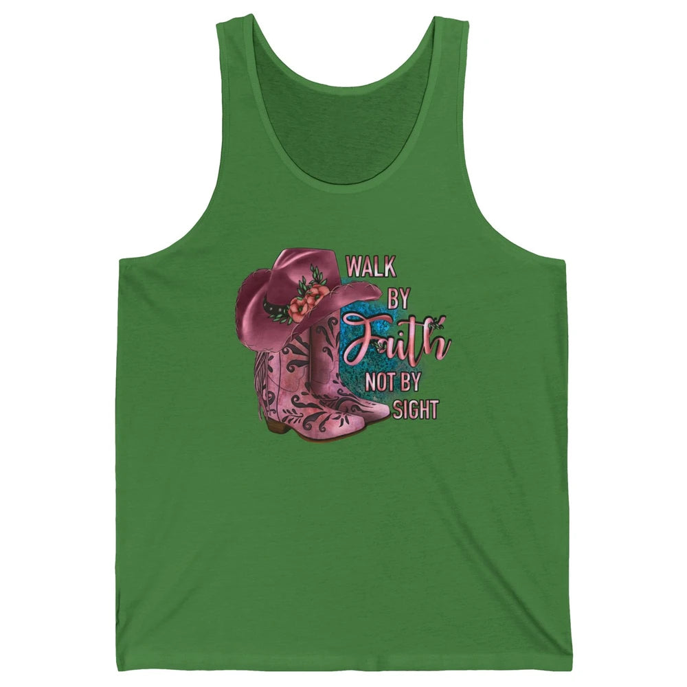 Retro Cowboy Boot Walk By Faith Not By Sight Western Cowgirl Unisex Jersey Tank