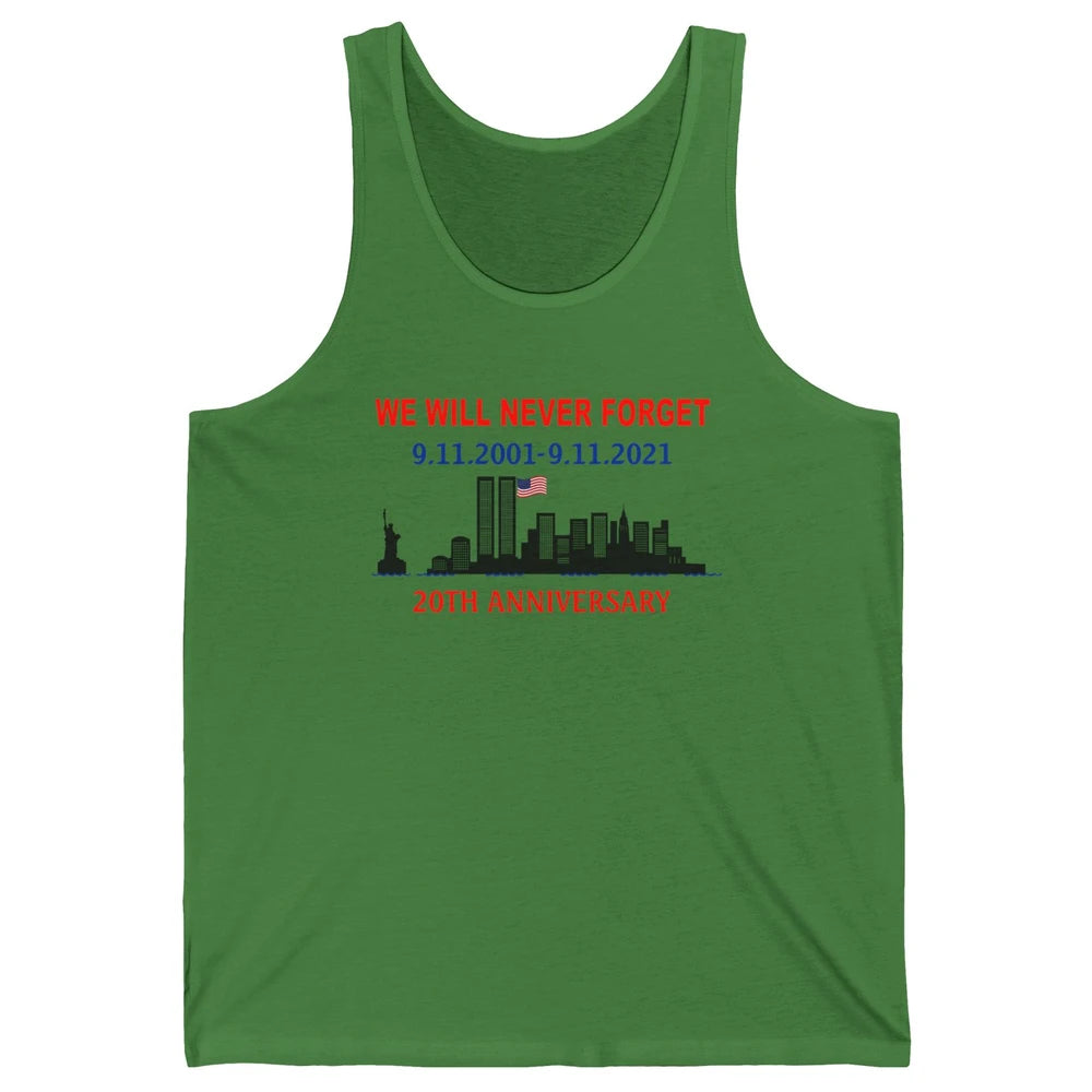 Never Forget 911 20th Anniversary American Flag Patriot Day Unisex Jersey Tank