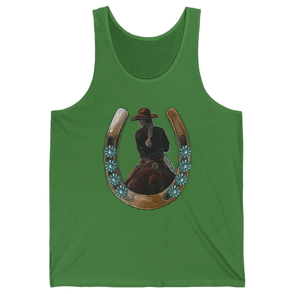 Retro Cowgirl Horseshoe Rodeo Western Cowgirl Peace Lovers Unisex Jersey Tank