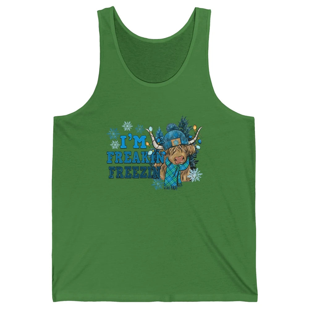 Funny Christmas Highland Cow I'm Freaking Freezing Western Unisex Jersey Tank