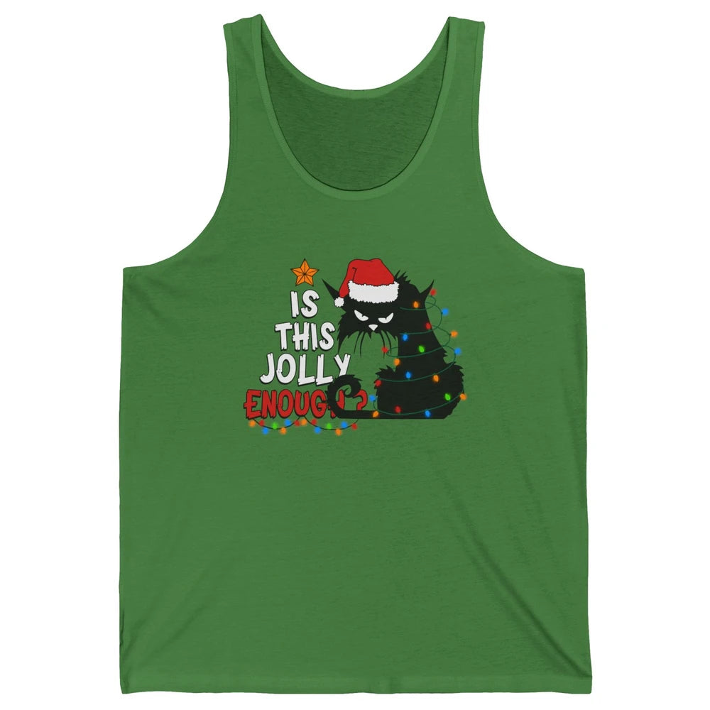 Funny Black Cat Christmas Light Santa This Jolly Enough Gift Unisex Jersey Tank