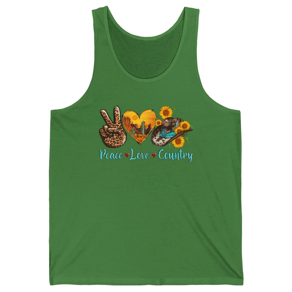 Retro Sunflower Peace Love Country Cowgirl Boots Western Unisex Jersey Tank