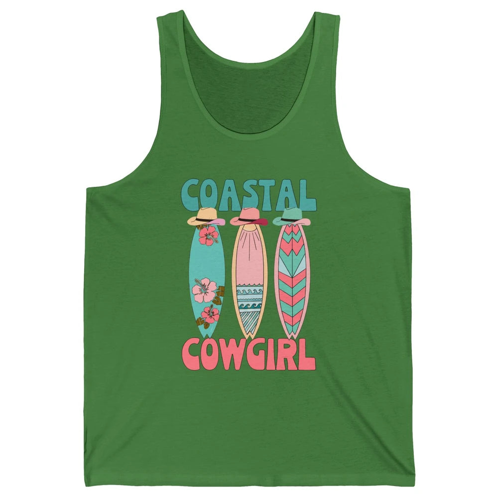 Retro Coastal Cowgirl Surfboards Western Cowgirl Beach Life Unisex Jersey Tank