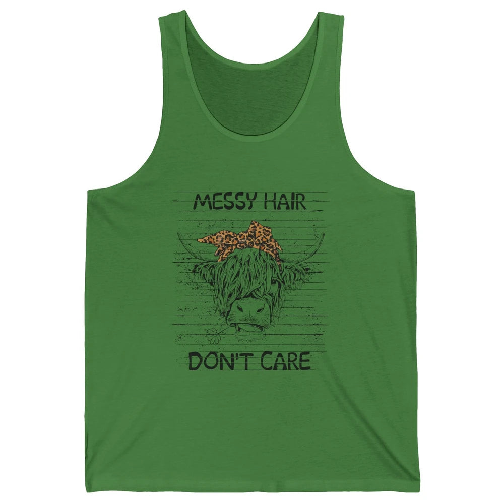 Highland Cow Leopard Bandana Messy Hair Don't Care Western Unisex Jersey Tank