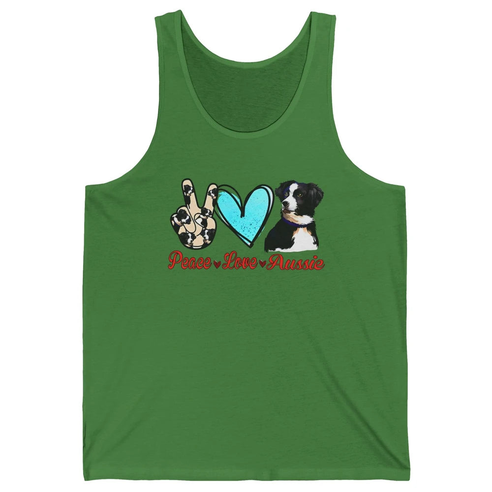 Peace Love Aussie Dog Lovers Australian Shepherd Dad Mom Unisex Jersey Tank