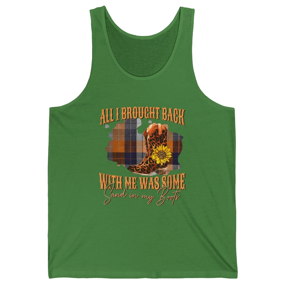 Sand In My Boots Western Country Music Cowboy Cowgirl Hat And Leopard Boots Floral Vintage Howdy Rodeo Unisex Jersey Tank