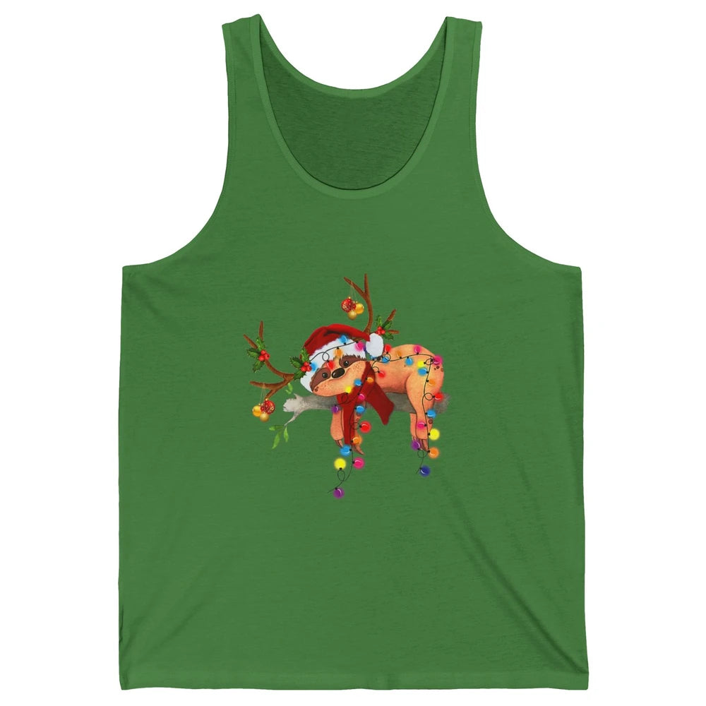 Merry Christmas Santa Claus Hat Sloth Reindeer Xmas Lights Unisex Jersey Tank