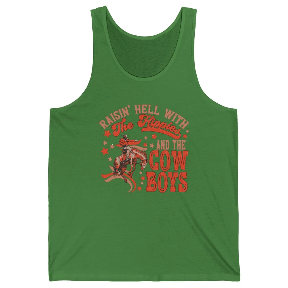 Retro Cowboy Horsing Rasing Hell With Hippie Western Country Unisex Jersey Tank