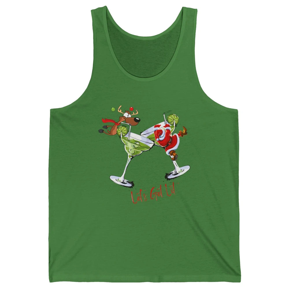 Party Santa & Reindeer Cocktail Glasses Let's Get Lit Xmas Unisex Jersey Tank