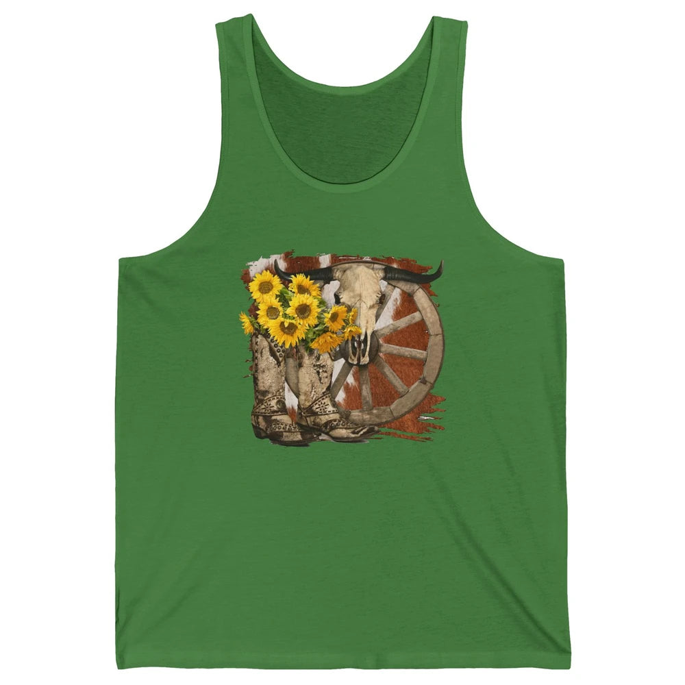 Retro Sunflower Cowgirl Boots Cow Skull Western Country Girl Unisex Jersey Tank