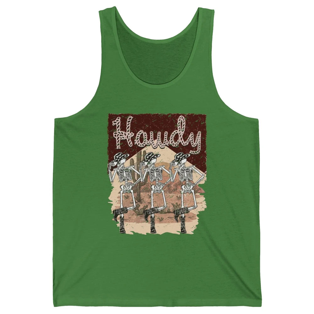 Retro Desert Cowboy Skeleton Dancing Howdy Western Halloween Unisex Jersey Tank