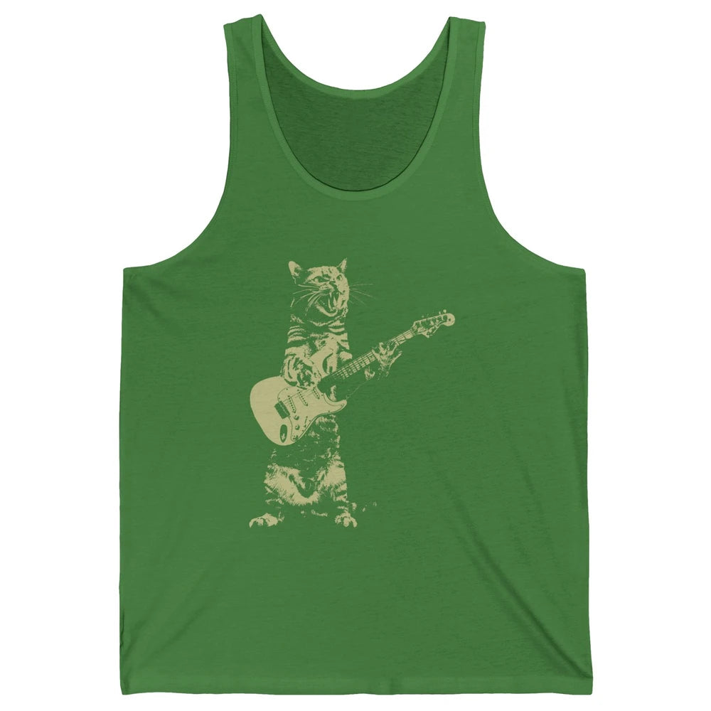 Retro Cat Playing Guitar Cat Guitarist Music Lovers Cat Mom Unisex Jersey Tank